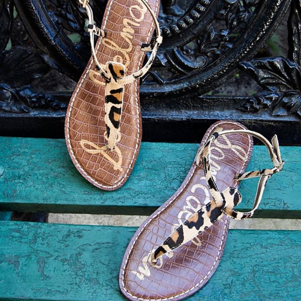 Sam Edelman Gigi Leopard Calf Hair T-Strap Sandals